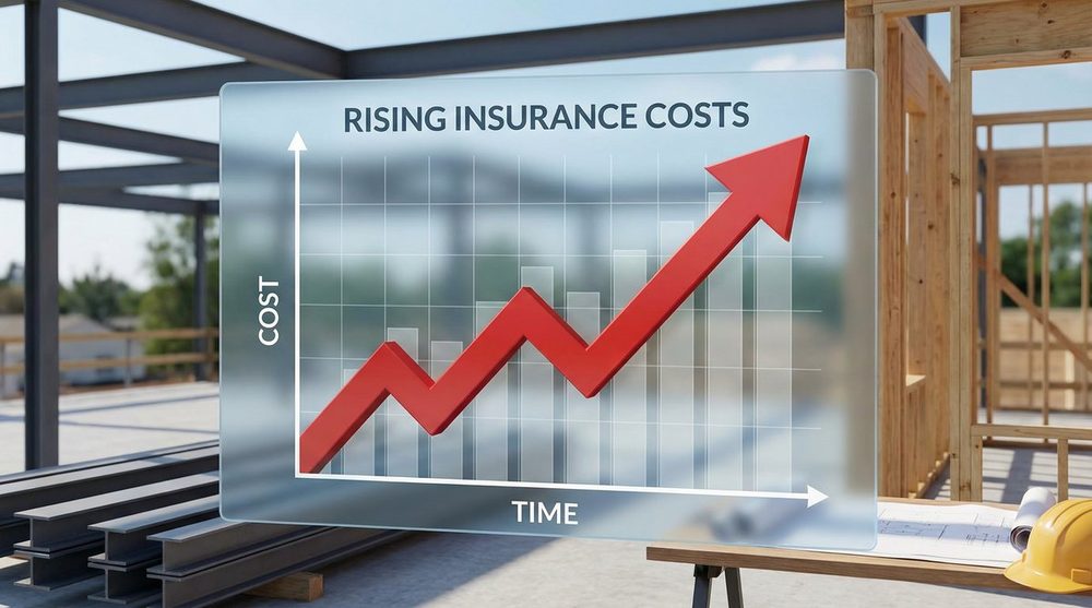 Framing worker without fall protection illustrating 200 percent increase in workers compensation claims causing rising insurance costs for contractors